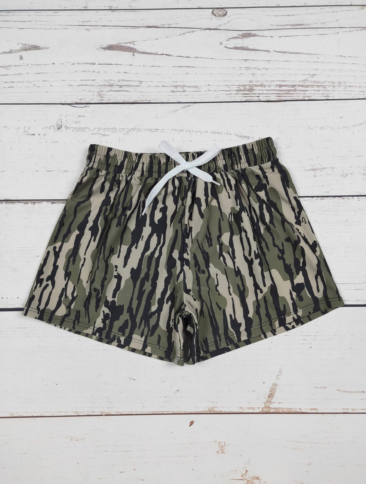 Dark camo swim shorts